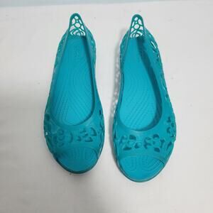 Crocs Isabella Blu/Green Jelly Flats Peep Toe Size 9  101025-2805
